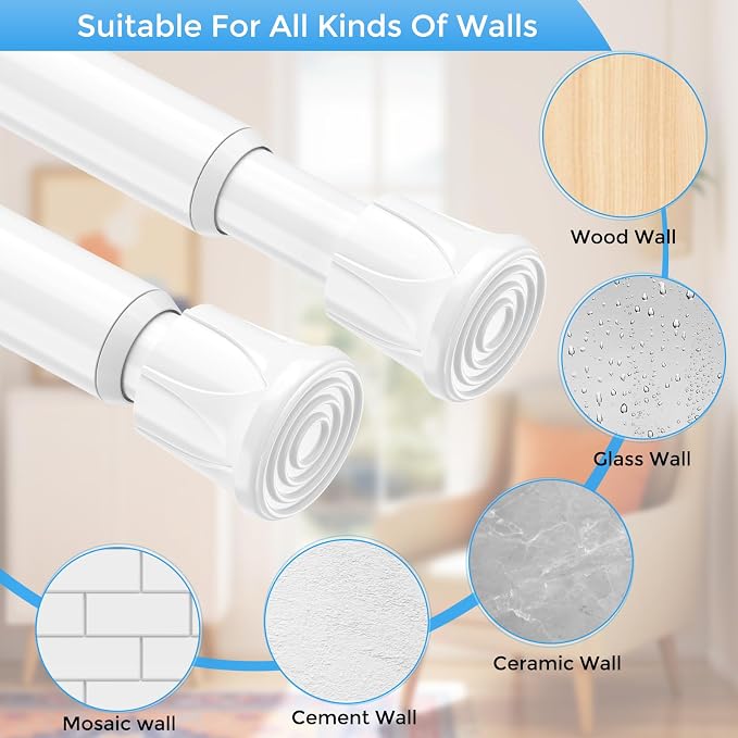 6 Pack Spring Tension Curtain Rod 8 to 12.5 Inch, DIY Mini Tension Rods No Drill for Slim Window Cupboard Closet Sidelights, White