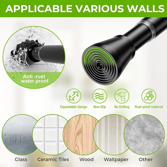 2 Pack Spring Tension Rod 33-56 Inches No Drilling Adjustable Black Spring Loaded Curtain Rod Expandable Extra Long Tension Curtain Rod for Windows,Kitchen,Doorway