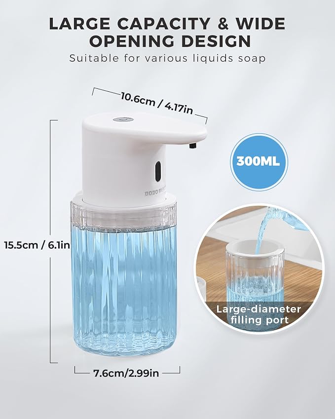 Automatic Foaming Soap Dispenser Touchless, USB Rechargeable Soap Dispenser | Adjustable Foam Levels, 10oz/300mL Hands Free Sensor, Waterproof, Wall Mounted or Countertop for Bathroom & Kitchen