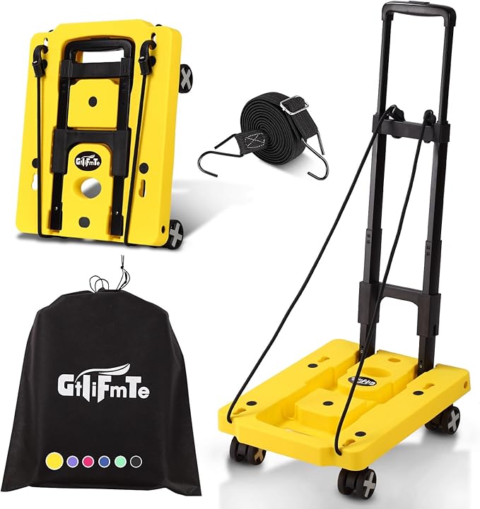 Folding Hand Truck Lightweight Hand Truck Dolly Foldable,Luggage cart with 4 Rotate Wheels, Utility Cart with Adjustable Handle,Collapsible Dolly for Moving