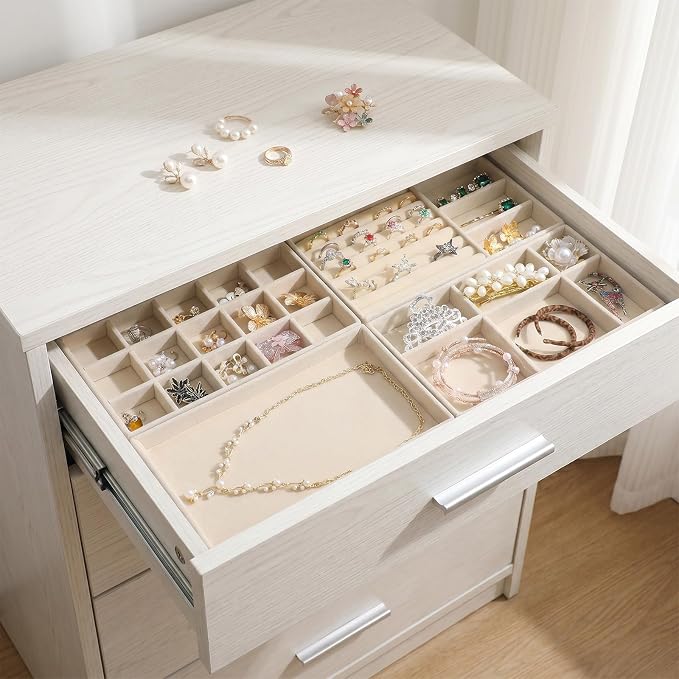 8 Pack Velvet Jewelry Trays Stackable Jewelry Organizer Tray Inserts for Drawer Beige Jewelrys Storage and Display Case for Necklaces Rings Earrings Bracelets