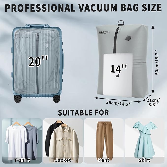 EULANT Travel Vacuum Bags,IPX8 Waterproof Vacuum Compression Bag | Vacuum Bags for Travel Carry-On Suitcase & Travel Backpack,Space Saver Bags Packing Organizers