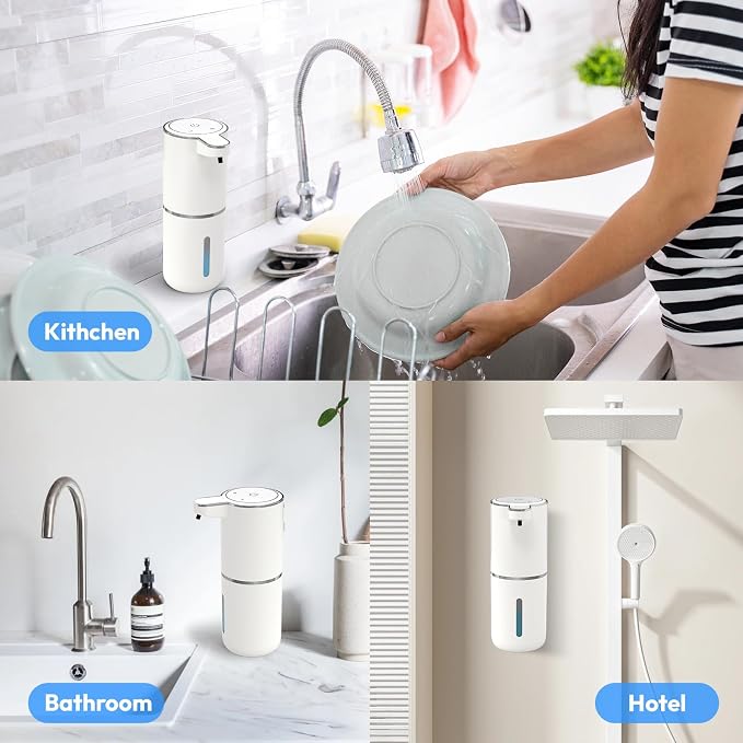 Automatic Soap Dispenser Touchless,Liquid Hand Soap Dispenser 12.8oz USB 4levels Adjustable Dispenser Electric Wall Mounted Smart for Bathroom and Kitchen Dish Soap，Easy for Toddlers(White)