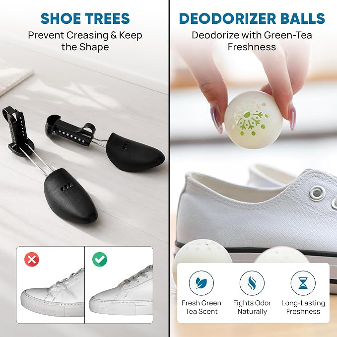 Shoe Washing Machine Bag – 2Pcs Shoe Cleaning Laundry Bags for Sneakers | Shoe Trees and 6 Deodorizer Balls Included, Secure Zip Lock Sneaker Washing Machine 360° Deep Shoe Cleaning Bag