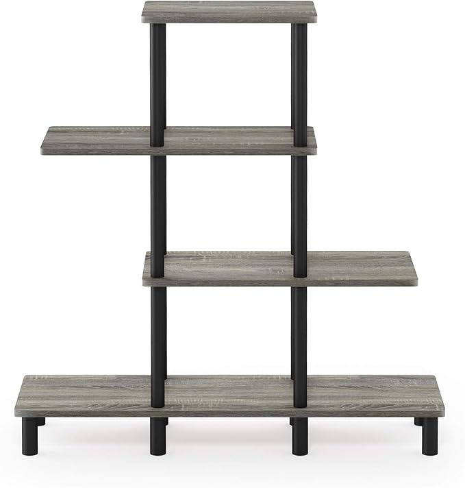 Furinno Turn-N-Tube 4-Tier Design Display Rack, French Oak Grey/Black