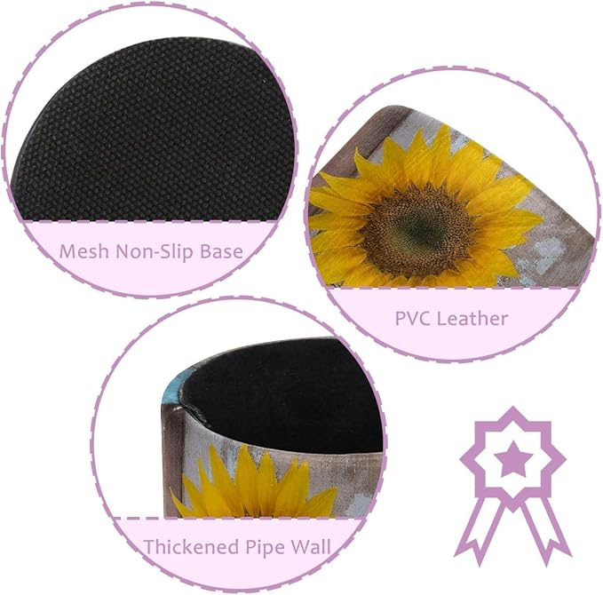 Faux Leather Pen Holder for Desk, Pencil Organizer Farmhouse Sunflowers Pen Cup Desk Decor Makeup Brush Holder Storage for Office Home