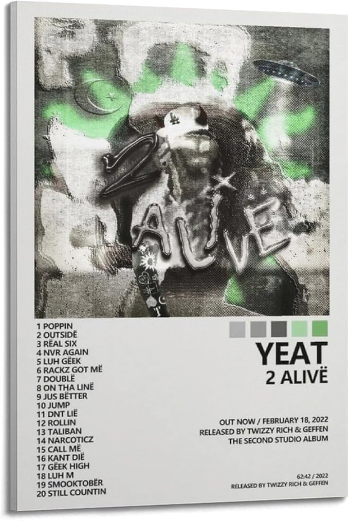 Yeat Poster 2 Alive Album Cover Poster Office Room Aesthetic Decoration Painting Canvas Wall Art Bedroom Painting Decoration Gift 24x36inch(60x90cm) Frame-style