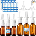 10 Pcs Nasal Spray Bottle, 10ML 30ML Glass Brown Nasal Spray Bottles Empty Refillable with 2 Funnels and 2 Labels