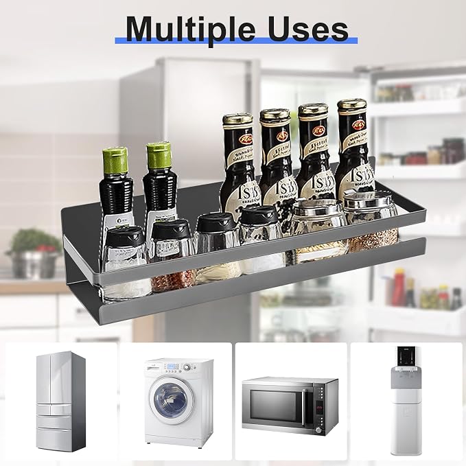Uten Magnetic Spice Rack for Refrigerator 2 Pack, Kitchen Spice Organizer | Heavy Duty Metal Magnetic Schelves, Capacity of up to 23lbs, Muti-Use for Kitchen, Washing Machine, 16"*4.5" and 12"*4", Gray