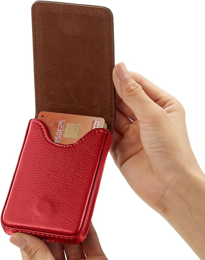 Outus 2 Pcs Business Card Holder, PU Leather Business Card Case Pocket Wallet with Magnetic Shut for Men Women(Black and Red,Classic)