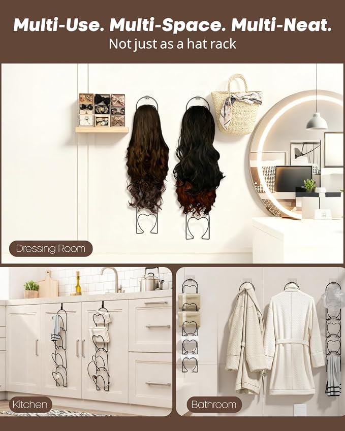 LINFIDITE 10 Pack Hat Rack for wall hat organizer for baseball caps Over Door cap hat hook storage holder hanger display Closet wig stand storage w Hanging Hook Black