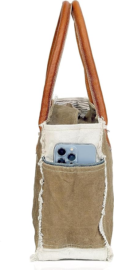 Shy Shy Bags Sel De Mer Canvas & Cowhide Tote Bag - Upcycled Radiant Leather Hand Bag