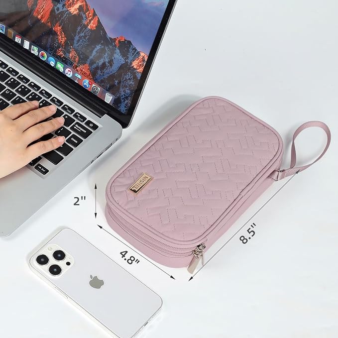 NISHEL Travel Cord Organizer Case, Double Layers Tech Electronic Bag, Essentials for Charger, Cable, Phone, Flash drive, Medium, Peach Pink