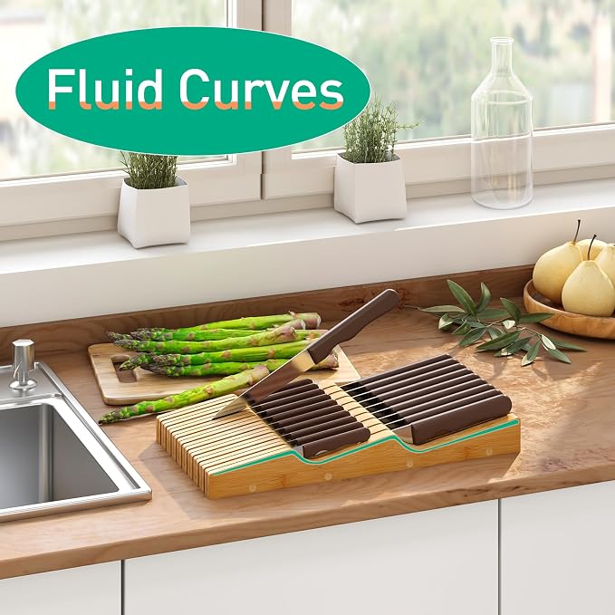 Knife Drawer Organizer (Natural, 19 Knives Organizer)