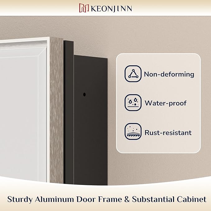 Keonjinn 20" x 26" Medicine Cabinets with Mirror for Bathroom, Brushed Nickel Recessed or Surface Wall-Mounted Aluminum Alloy Framed Beveled Mirror, Farmhouse Bathroom Mirror with Storage Cabinet