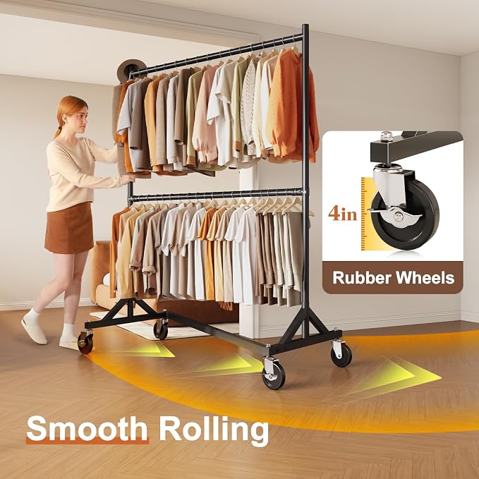 HOKEEPER Z Rack for Clothing Heavy Duty Clothes Rack Hold 550 LBS Commercial Garment Rack with Wheels Rolling Portable Z Base Rack for Bedroom, Laundry Room, Black, 22.8"D x 62.6"W x 87.8"H, 2 Packs