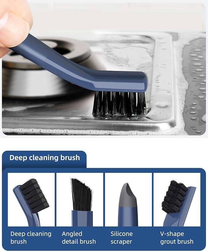ROSEOK Grout Cleaner Brush Set, Detail Cleaning Brush Set, Nylon Bristles | Crevice Scrub Brushes, Deep Clean Brush Set for Edge, Tile, Sink, Corners, Drains, Blue