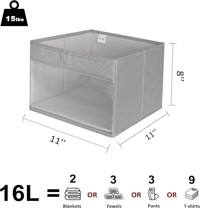 WUIKE Closet Organizers and Storage Bins, 3-Pack, 11 x 11 x 8 inch, Greige | Collapsible Storage Bins, Clothes Organizer for Clothes Storage, Underwear Organizer, Toys, Bedrooms, and Dorm Rooms