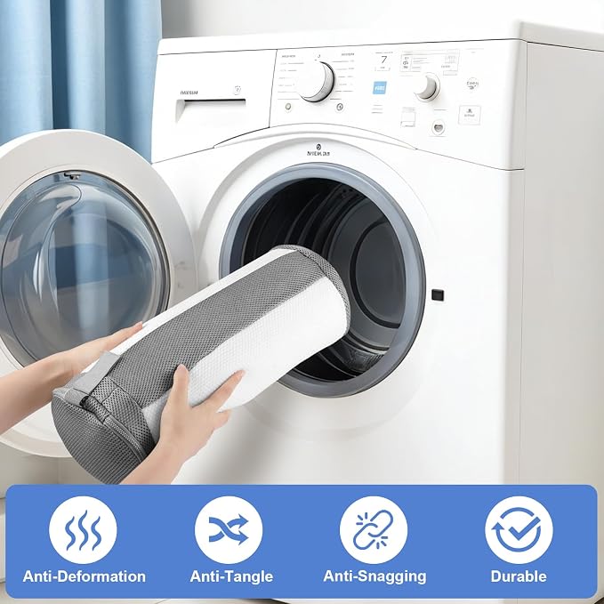 Dntorx 2 PCS Shoe Washing Machine Bags for Washer and Dryer, White + Grey | Reusable Laundry Shoe Bag, Hands Free, Hidden Self-locking Zipper, 360° Deep Cleaning, For Sneakers and All Shoes Types
