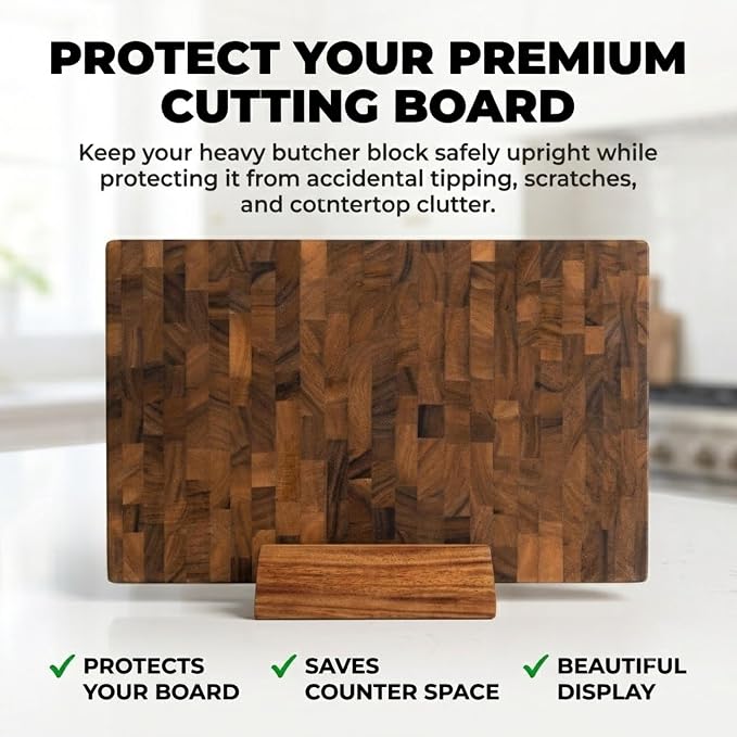 SHUMARU Cutting Board Holder for Countertop - Solid Hardwood Stand for Premium Butcher Blocks - Fits One 2" Thick or Two 1" Cutting Boards - Heavy-Duty Kitchen Organizer with Anti-Tip Rear Support