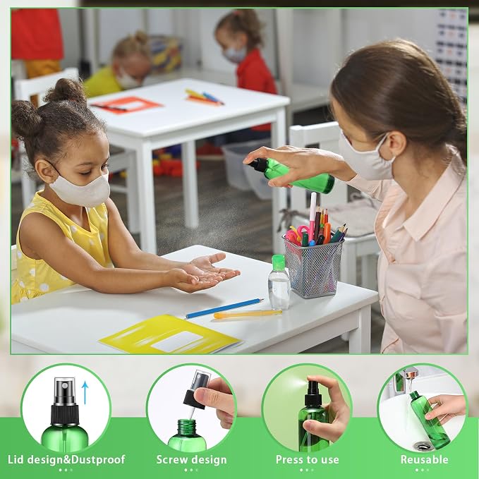 Eccliy 32 Pcs 8 oz Spray Bottles Fine Mist Plastic Spray Bottles Clear Empty Sprayer Hairs Refillable Travel Sprayer with Pump Cap for Cleaning Oils Travel Perfumes(Green,Clear)
