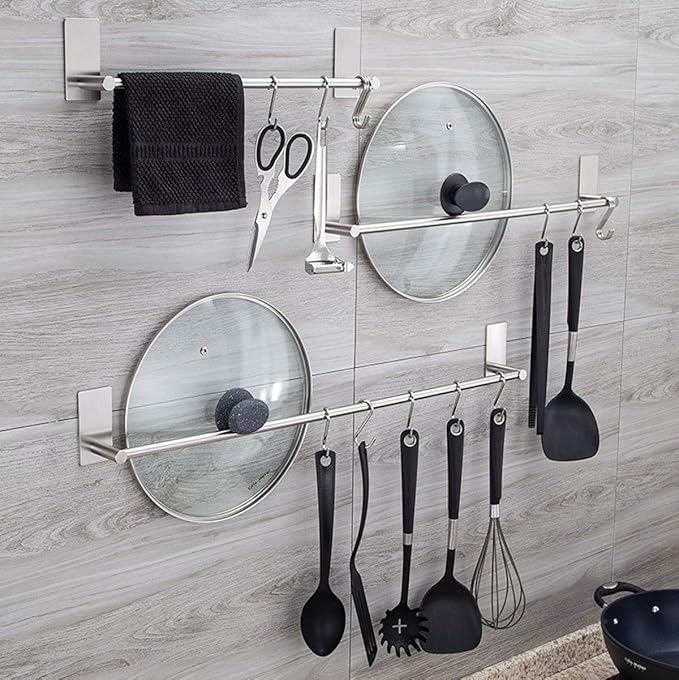 Bathroom Towel Bar Towel Holder,ULIFESTAR Strong 3M Self Adhesive Hand Towel Holder,Wall Mounted Stainless Steel Towel Rack for Bathroom,Kitchen Dish Cloths Hanger,Brushed Nickel (12'')