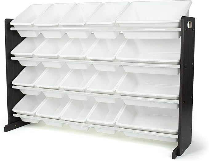 Humble Crew Toy Storage Organizer with 20 Removable Storage Bins for Kids Playroom, 4-Tier Toddler Toy Organization and Storage, Espresso/White