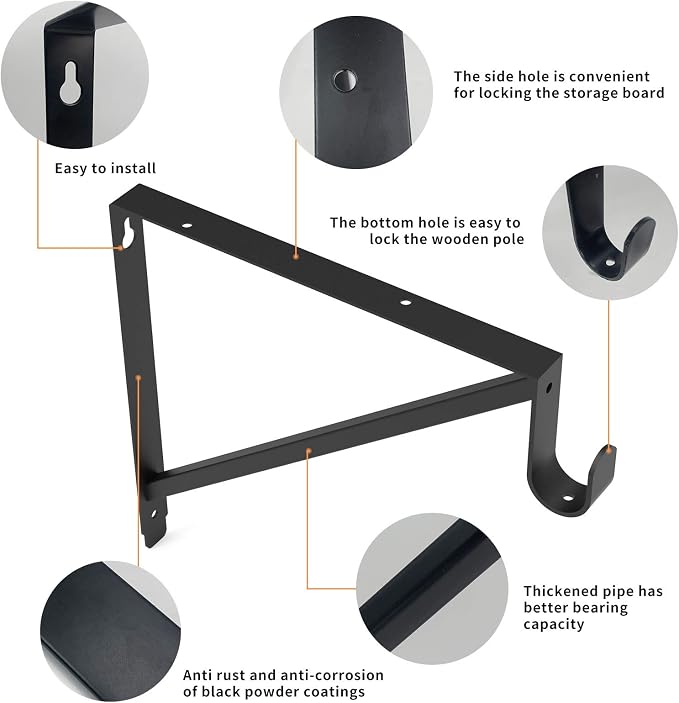 Heavy Duty Closet Rod & Shelf Brackets Clothes Hanger Pole Support Bracket Black 3 Pack