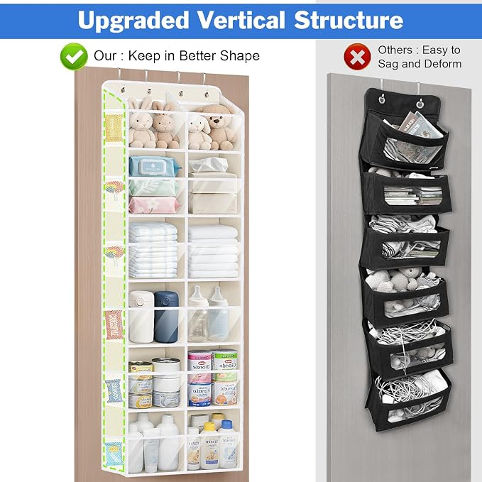 Univivi Hanging Door Organizer, 6 Tiers Large Over Door Storage, Beige | High Load-Bearing Capacity, 4 Sturdy Hooks, Easy Installation, Hanging Door Organizer for Closet, Bedroom, Nursery, Sundries