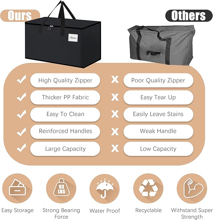 NATURELUX Heavy Duty Moving Bags - Extra Large Packing Bags and Storage Totes, Collapsible and Foldable Option for Moving and Storage, Black, 93 L - 12 Pack
