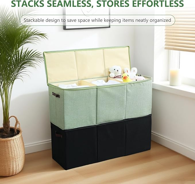Extra Large Storage Box with Zippered Lid 130L Jumbo Chest Basket Bin Collapsible Lidded Sturdy Organizer with Dividers PU Leather Handles for Clothes Bedding Set Home Closet (Black)