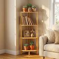 Corner Shelf Stand, 4 Tier Bamboo Corner Organizer, Narrow Tall Bookcase, Corner Shower Caddy, Plant Display Shelf, Open Storage Shelves for Living Room, Kitchen, Office, Balcony, Bathroom