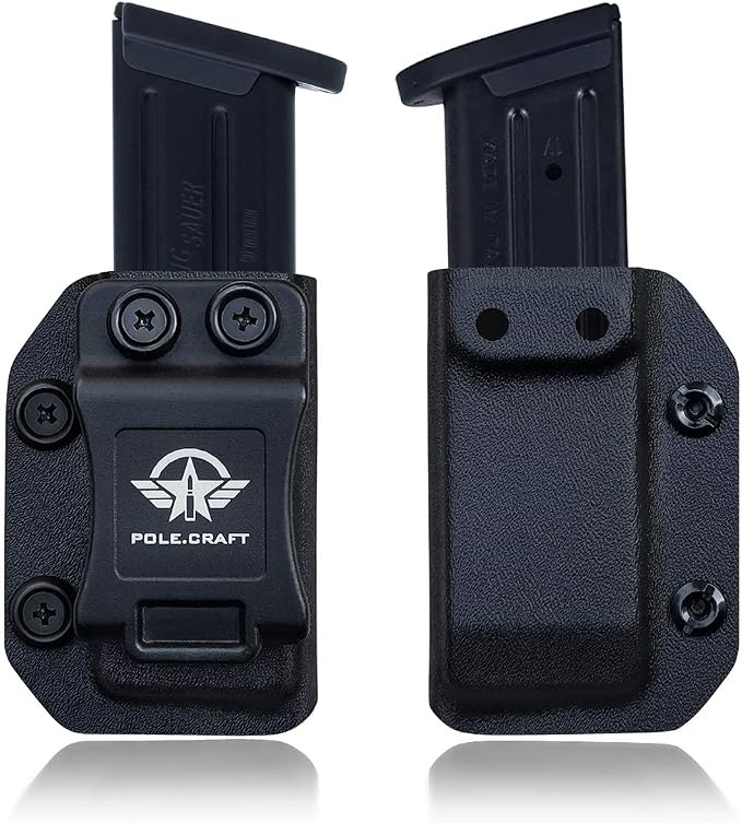POLE.CRAFT IWB/OWB Magazine Holster Kydex - Mag Carrier Fits: 9mm .40 Double Stack / 9mm .40 Single Stack - P365 1911 Glock 19 19X 17 26 27 28 43 22 23 25 26 27 31 32 33 34 35 37 38 Glock43X .. Mag