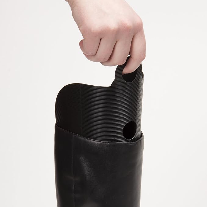 Household Essentials Boot Shapers, Set of 2 Pairs (4 Pieces), Pliable Plastic Boot Inserts, Customizable Height, Keeps Boots Upright and Crease-Free, Black