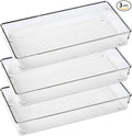 ihomecooker 3 Pack Large Clear Plastic Drawer Organizer Tray Cutlery Utensil Makeups Drawer Organizers 12" X 6"