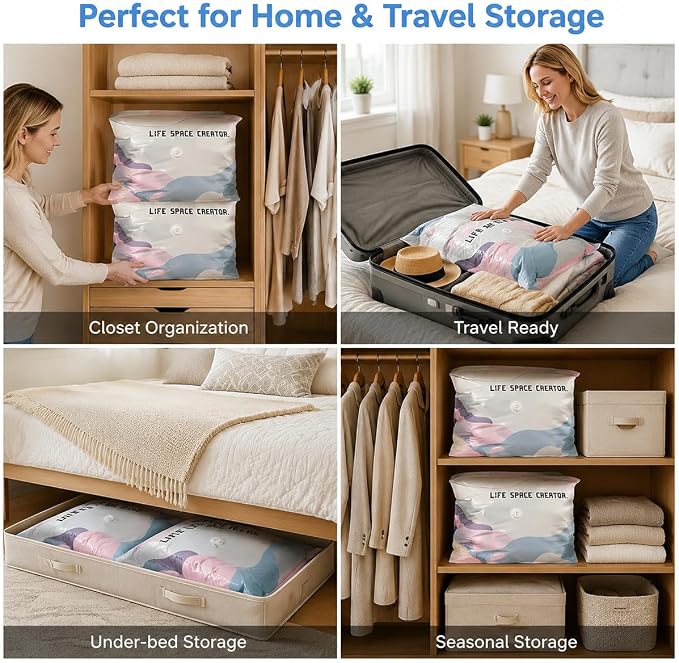 No Pump Vacuum Storage Bags, Large Cube Vacuum Seal Bags for Clothes, Comforters & Bedding, Space Saver Storage Bags, Press & Seal Compression Bags for Off-Season Storage, 31.5 x 39.4 x12.6in