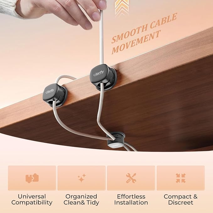 Rotatable Cable Clips 8 Pack Spring Cable Holder Clips 360° Rotatable | 1-Hand Use, Adhesive Cable Clips for Nightstand, Desk, Phone Charger Cord Holder, No-Residue, Fits 2.5–8mm Cables