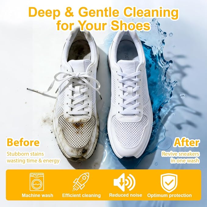 Shoe Washing Machine Bag, Reusable Sneaker Laundry Bag, 2 Pack White | Helps protect shoes and washers from damage, improves cleaning performance, reduces deformation, reusable and durable