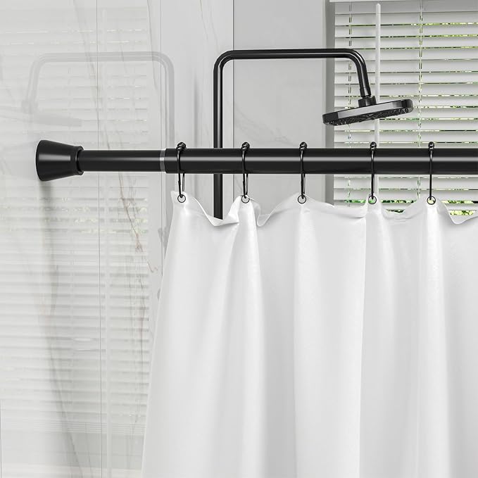 Shower Curtain Rod Black Tension Rod 45 to 77 Inch 2PCS Spring Curtain Rod Shower rod Non Slip shower curtain rod 1pcs for Windows No Drilling Adjustable Tension Rods of Curtain Window Closet Kitchen