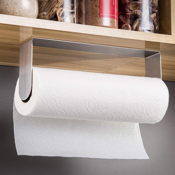 ZUNTO Paper Towel Holder Under Cabinet Self Adhesive Paper Towel Rack (No Drilling), Stainless Steel Wall Mount Paper Towel Holder, Rustproof, Easy Tear | Vertical or Horizontal, No Drilling for Kitchen, Rustproof Stainless Steel Rack, Stick on Wall fo...