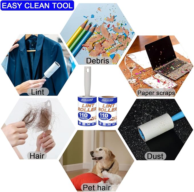 BAILALIBO Lint Roller for Pet Hair, 1100 Sheets | Extra sticky, removes hair from clothes/couches/carpets, reusable, compact for travel, for dog/cat owners