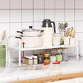 Expandable Cabinet Shelf Organizer Rack, Stackable Kitchen Counter Storage Shelves Stand, Adjustable Height Pantry Shelf Spice Rack(White-1 Pack, 8.7" D x 15.4-26.8" W x 9.8" H)