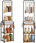Floor-Standing Purse Organizer for Closet with 5 Hangers & 6 Side Hooks, Tall Purse Rack Stand for Purse Storage, High-Capacity Handbag Organizer, Multi-Purpose Purse Storage Organizer for Small Place