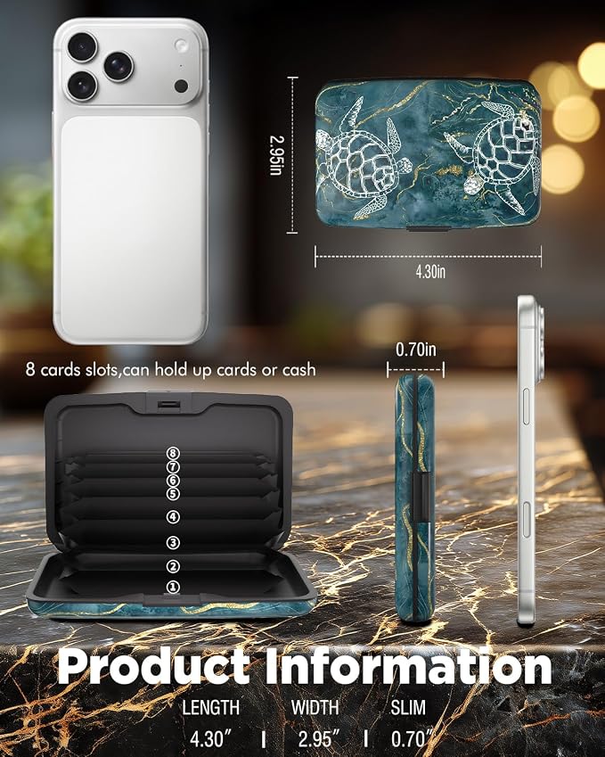 Maicican RFID Blocking Aluminum Credit Card Holder | Slim Metal Wallet for Women & Men, Business Card Case for Travel, Fits Front Pocket, Card holder wallet - Turtle