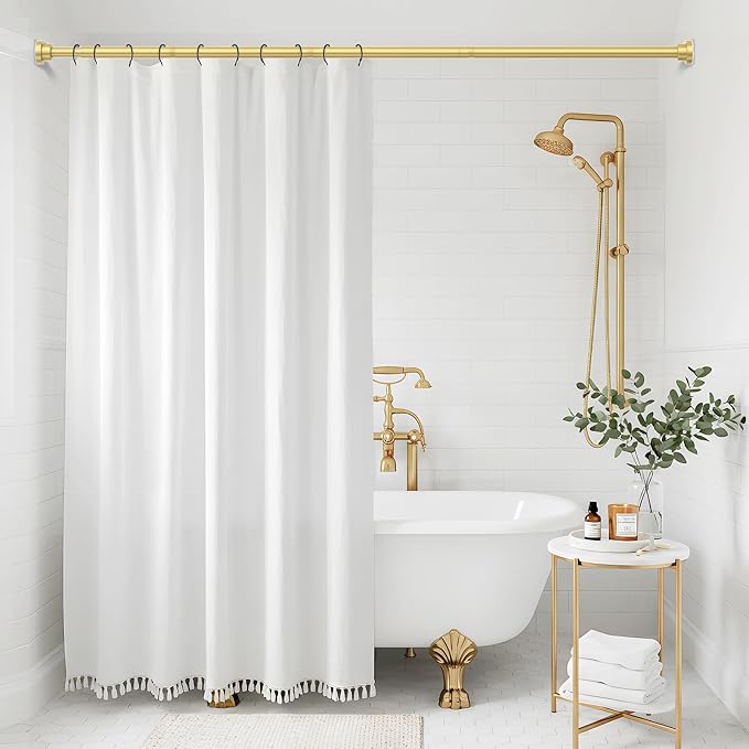 Shower Curtain Rod 31-63 Inch,7/8"Diameter Adjustable Spring Tension Curtain Rods No Drill,Warm Gold Shower Tension Rod for Bathroom,Room Divider,Window,Anti-Rust Non-Slip 1-Pack