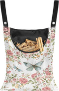 Butterfly Rose Space-Saving Laundry Clothespin Bag, Waterproof Polyester Material, 2 Rope for Hanging and Effortlessly Sliding on The Clothesline Clothespin Holder for Outdoor