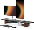 Fenge 42.5" Monitor Stand with Storage Drawers, Minimalist Monitor Riser with Solid Ash Legs and Cable Management, Wooden Desk Shelf for Home Office Workspaces, Black