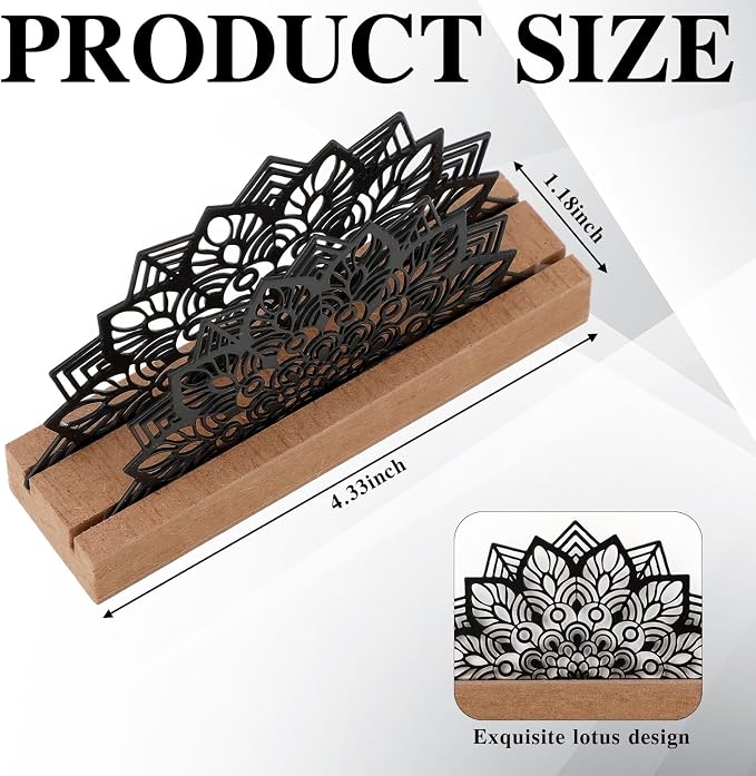 CroBlissful 2 Pcs Lotus Business Card Holders for Desk, Wood&metal Black Lotus Silhouette Business Card Display Stand for Home Office
