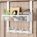 HapiRm Over The Door Hanger - Over The Door Hooks with Mesh Basket and 16 Hooks, 304 Stainless Steel Storage Organizer for Bathroom, Bedroom, Kitchen-White