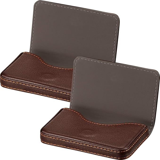 Outus 2 Pcs Business Card Holder, PU Leather Business Card Case Pocket Wallet with Magnetic Shut for Christmas Gift Adult(Coffee and Coffee)